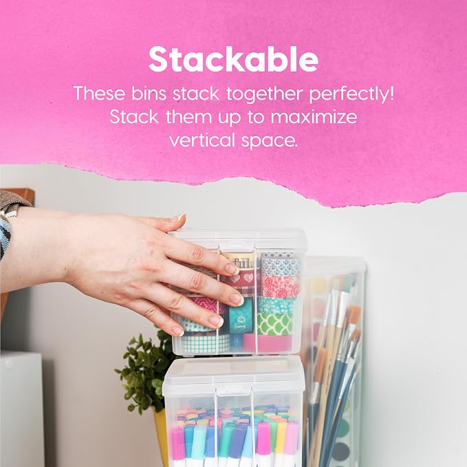 IRIS USA Flip Top Storage Containers |Made in USA| Large (4-Pack) - Clear | Vertical Bins with Removable Lids for Organizing Office, Craft, Pantry, Art, Ephemera & Study Supplies - Image 11