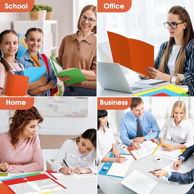 120 Pack Folders with Pockets, 2 Pocket Folder Bulk, Letter Size for School | Assorted Colors, 3 Hole Punched with Business Card Slot, 100 Sheets Capacity, Suitable for Office Home, Back to School - Image 7
