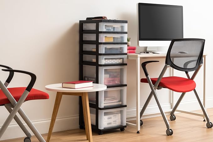 IRIS USA 7-Drawer Rolling Storage Cart, Black/Clear | Keep craft supplies, office essentials, classroom items, and accessories organized with easy-access drawers for daily use - Image 9