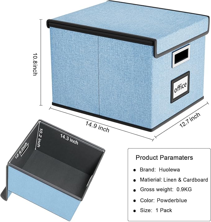 File Organizer Box with Lids, Collapsible File Folder Organizer | File Box with Plastic Slides for Document, Filing Bin for Letter Size Hanging File Folders (1 Pack, Powderblue) - Image 6