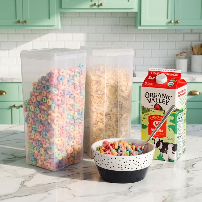 IRIS USA Food Storage Containers Set, 3.9 Qt - 4 Pack, Food Grade Plastic | Tall Storage for Pasta, Spaghetti, Noodle, BPA-Free, Clear View, Flip Top Lid, Stackable - Image 8