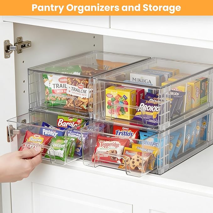 4 Pack Stackable Storage Drawers with Handles, Easy Assembly Clear Acrylic Fridge Organizer, Refrigerator Organizers and Storage for Kitchen, Under Sink, Pantry, Bathroom - Image 9