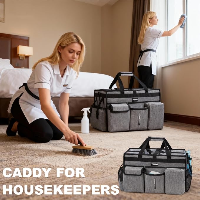 Extra Large Cleaning Caddy Bag with Rigid Support Board, Cleaning Organizer Tote with Detachable Divider, Adjustable Shoulder Strap & Waist Belt, Cleaning Supply Carrier for Cleaners & Housekeepers - Image 8