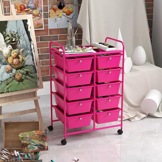 “Moccha 10-Drawer Rolling Storage Cart - Under Desk Storage Drawers with wheels for Craft Art Supply Paper Salon, Scrapbook Paper Tools, Storage Drawers Organizer, Mobile Utility Cart for Classroom - Image 9