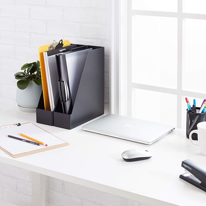 Amazon Basics Plastic Desk Organizer Magazine Rack and File Holder, Black, 4-Pack - Image 9