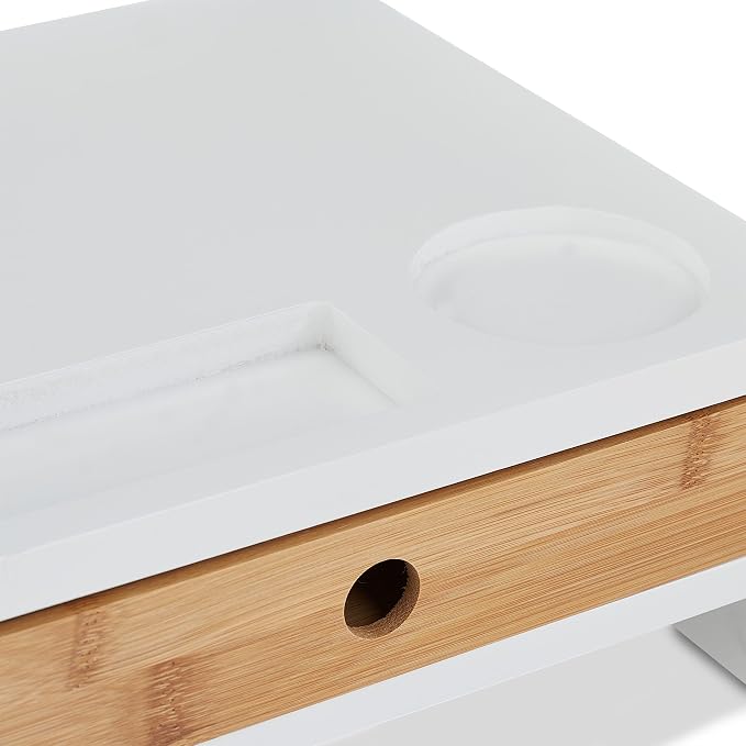 Relaxdays Monitor Stand, 2 Drawers, PC Riser for Desk, H 12 x W 56 x D 27 cm, Bamboo & MDF, White/Natural - Image 8