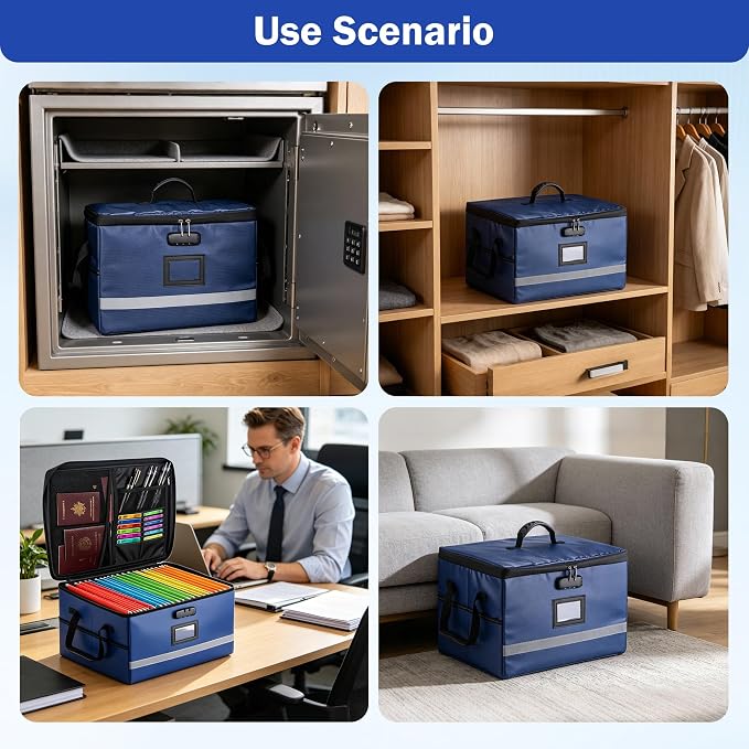 EXLIFBAG File Organizer, Fireproof File Box with Lids, Important Document Organizer Box with Lock, Portable File Folder Organizer with Handle - Image 7