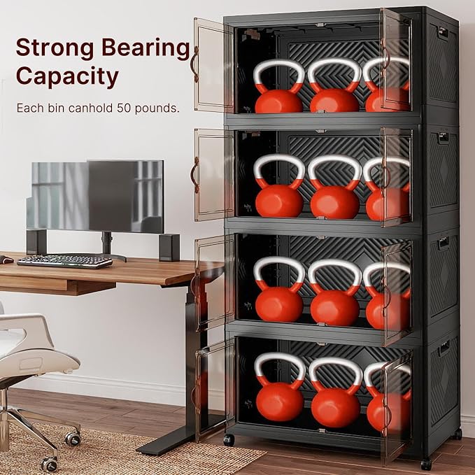 Stackable Storage Bins, 700QT Collapsible Drawers with 1 Lid | Large Capacity, Magnetic Door, Stack Lock, Rolling Wheels, Foldable Design, Organizers and Storage for Bedroom Dorm Garage - Image 8