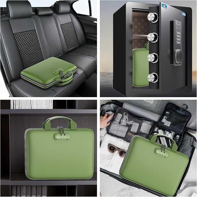 Tamfile Fireproof File Organizer with Lock,Hard Case Fireproof Document Box | 13 Colour Pockets Accordion File Folder, Office Home Important Document Organizer for Letter A4 Files Laptop Passports,Green - Image 6