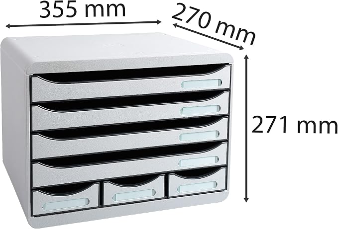 Exacompta - Ref 307740D - Store-Box EcoBlack Plus - 7 Drawers Set - 270 x 355 x 271mm in Size, Suitable for A4+ Documents, 3 Small Drawers for Accessories - Light Grey - Image 3