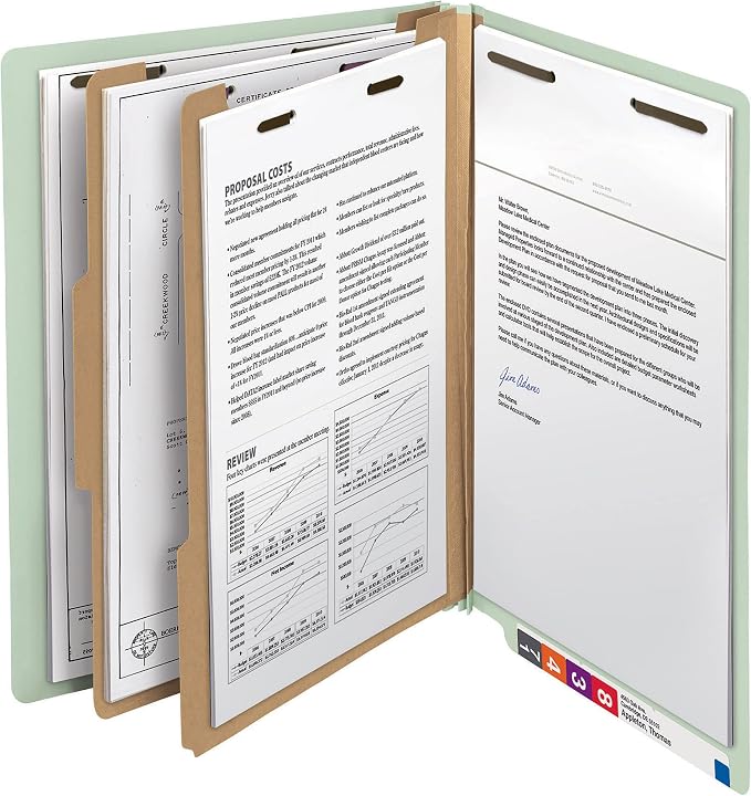 Smead 100% Recycled Pressboard End Tab Classification Folder, 2 Dividers, 2" Expansion, Letter Size, Gray/Green, 10 per Box (26802) (Pack of 5) - Image 8