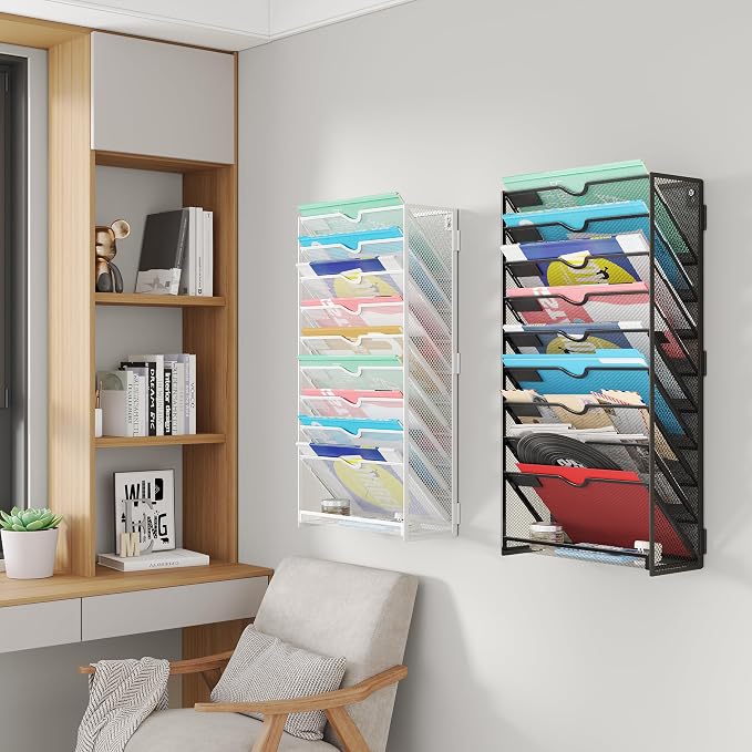 Lavatino 10-Tier Hanging File Organizer, Wall Mount File Holder for Mails Folders Papers Magazine Organization, Vertical Document Organizer for Office Home Black - Image 6