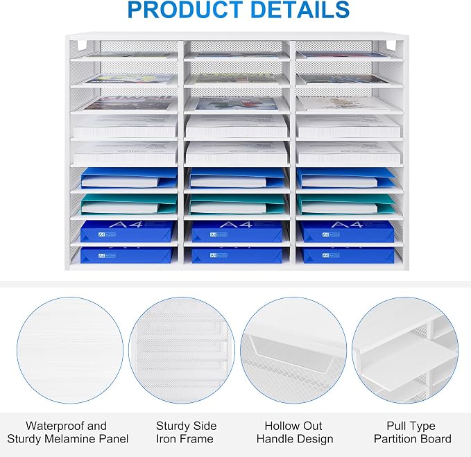Mail Sorter Adjustable Countertop Mail Holder, Heavy Duty Literature Organizer, Student Mailbox for Classroom, Desktop Bill Paper Organizer for Office Home School, 27 Compartments, White - Image 8