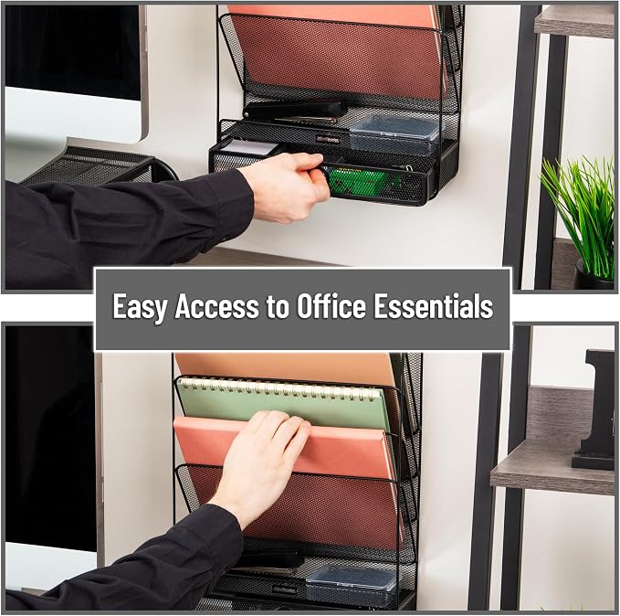 Mind Reader 4-Tier Vertical File Storage, Desktop Organizer, Wall Mount, Office, Metal Mesh, 12.5"L x 4"W x 16.5"H, Black - Image 6