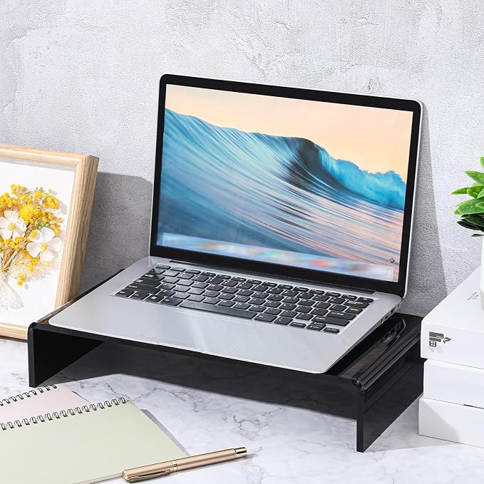 Jetec 2 Pcs Acrylic Monitor Stand Desktop Video Acrylic Monitor Riser Desk Shelf Computer Stand for Laptop TV Computer Screen Desk Organizer Teacher's Day Supplies (Black, 12 x 8 x 3 Inch) - Image 6