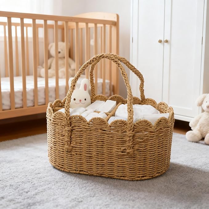Diaper Caddy Organizer, Paper Rope Storage Baskets Nursery Bin with Removable Divider, Portable Car Organizer for Diapers, Baby Shower Gifts, Newborn Essentials Must Haves - Image 7
