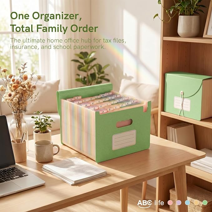ABC life 26 Pockets Accordion File Organizer, Meadow Green | Expanding File Folder for Letter/A4 Size, Portable Document Holder with A-Z Tabs for Tax Receipt, School, Home, Office - Image 6