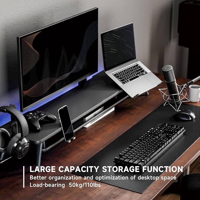 Fenge 42.5-Inch Monitor Stand Riser with Laptop, Phone & Headphone Holders | 10° Adjustable Laptop Holder, 2-Tier Storage, Dual Monitor or Monitor-Laptop Setup, Ideal for Multitasking, Gaming, Streaming - Image 7