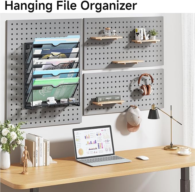 Lavatino 6-Tier Mesh Hanging Wall File Organizer with Hooks – No Installation Needed, Paper Mail Organizer Wall-Mounted File & Magazine folder Holder for Office and Home (Black) - Image 6