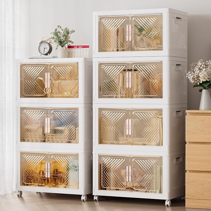 Storage Bins with Lid 120QT, Stackable Storage Containers with Wheels and Magnetic Doors, Plastic Clothes Closet Large Capacity Organizers and Storage Box for Home and Office (4 Pack) - Image 7