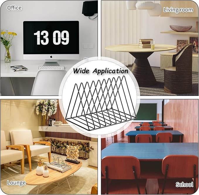 6 Pieces Magazine Holder Triangle File Holder Book Record Metal Vinyl Record Storage Magazine Rack Multifunction Triangle File Organizer Sorter for Decor Home Office (Black) - Image 6