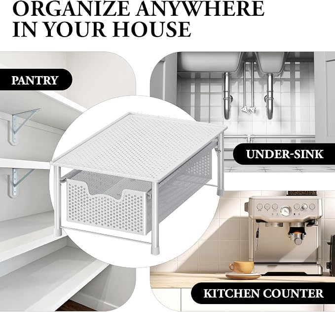 Simple Houseware Stackable Cabinet Basket Drawer Organizer, White - Image 8
