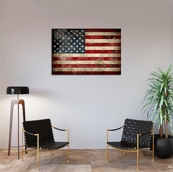 SKASNFAI Retro USA Flag Poster Canvas Wall Art for Home Office Positive Picture Independence Day Memorial Day American Flag Wall Art Print for Bar Home Living Room (16L x 24W)