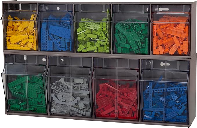 Akro-Mils TiltView Plastic Storage Cabinet with 5 Tilt Out Bins, Horizontal Plastic Parts Organizer, Teacher Toolbox, and Office Supply Organizer, 23-5/8" W x 6-1/2" H x 5-5/8" D, Mocha Raspberry - Image 6