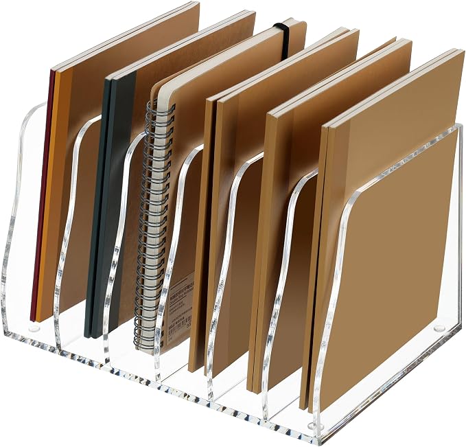 SANRUI Acrylic Desk File Organizer, Clear Magazine File Holder 6 Slot | Vertical Workspace Sorters, Folder Rack for Office Accessories Organization Storage - Image 9