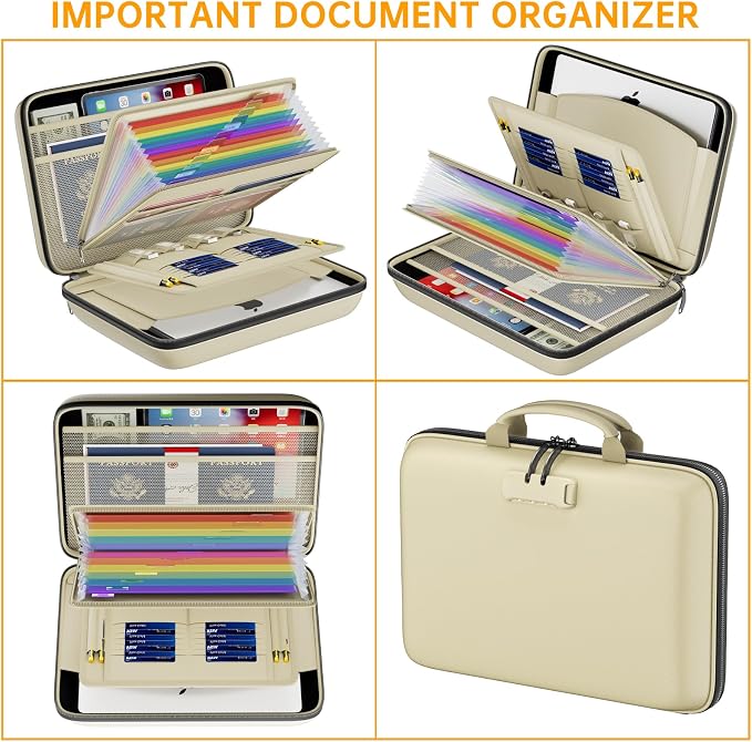 DocSafe Fireproof File Organizer with Lock, Hard-Shell Case Fireproof Document Box with 13 Pocket Accordion File Folder, Portable Home Office Travel Safe Storage for Important Documents Laptop Beige - Image 9