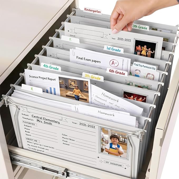 Glenmal 25 Pack School Years Memory File Folders Memory Pages Letter Hanging Files School Keepsake Organizer Questionnaire for Kids K-12 Student Info Record Personal Growth Tracking(Grey) - Image 6