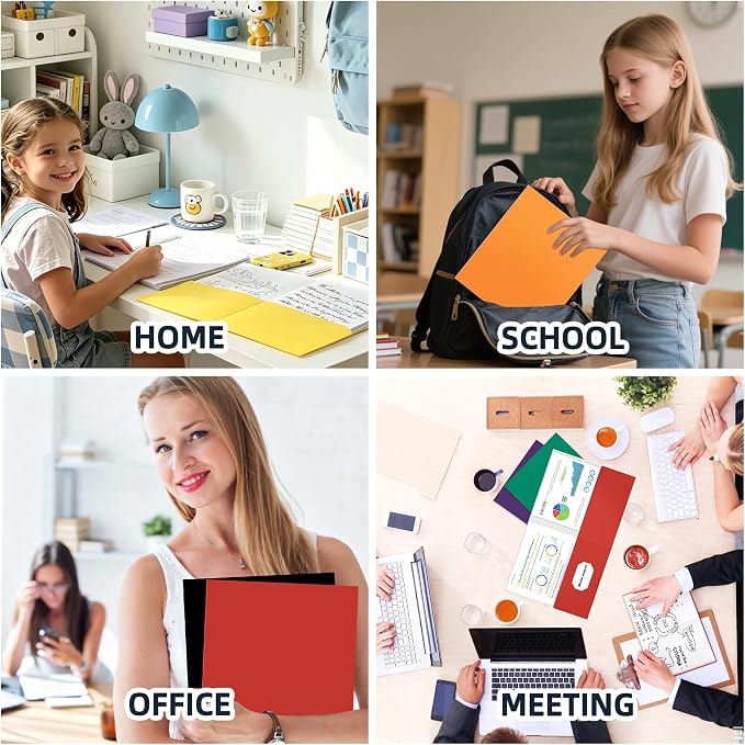 Zzrywuty 7 Packs Two Pocket Folders,Assorted Colors Two Pocket File Folders with Business Card Slot,Letter Size,Holds 100 Plus Sheets for School,Office,Business - Image 7