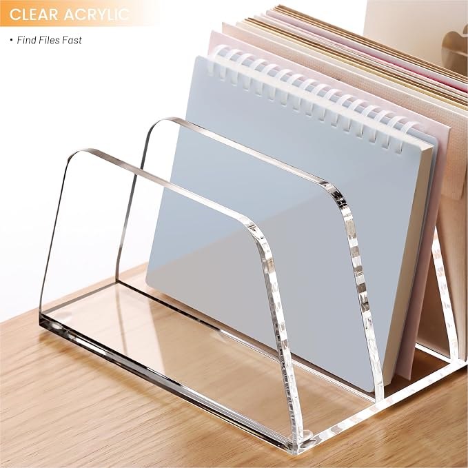 YUXUN Acrylic File Sorter,6.9"x6.6"x3.74",4 Sections Vertical Desk Organizer,Clear Mail Organizer File Holder Stand Rack Desk Accessories for Mail,Envelope,Letter,Notebook for Home/Office/Classroom - Image 8