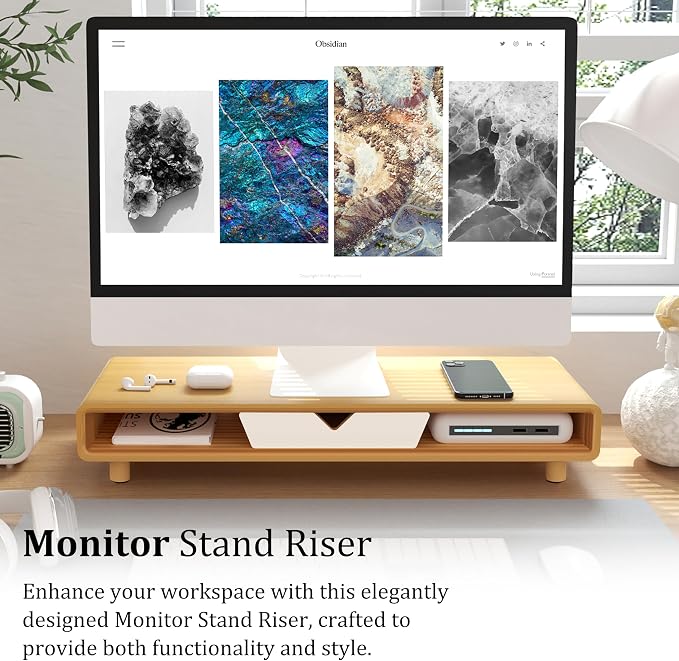 Homerays Monitor Stand with Drawer, Exquisite Computer Monitor Stand for Desk, Ergonomic Wood Monitor Stand Riser for Computer,Laptop,Printer,TV,Bamboo,White - Image 7