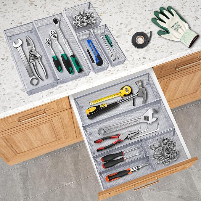 Neudeco Silverware Drawer Organizer, Pack 5, Silver | Utensil Organizer, For Large Utensils, Interlocking Arm, Cutlery Tray for Knives Fork Spoon - Image 9