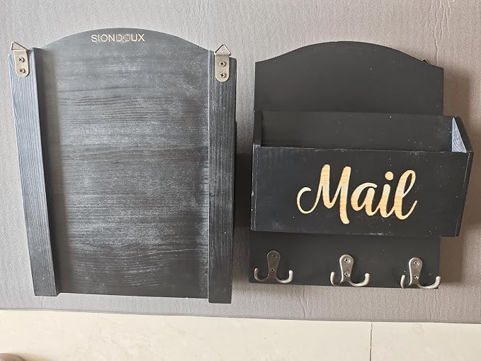 Mail Organizer Wall Mount, Wooden Mail Sorter Wall Mounted with 3 Double Hooks, Mail Letter Holder and Key Holder for Home Entryway Hallway Office Room Wall Decorative - Image 7