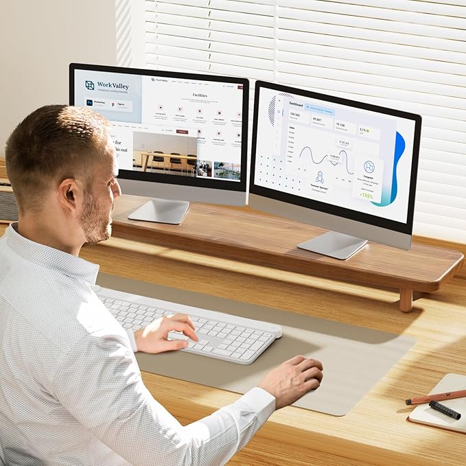 Dual Monitor Stand Riser, 39 Inch Extra Long Wooden Desktop Monitor Riser with Storage for 2 Monitors Ultra Strong Desk Shelf Organizer Riser Ergonomic for 2 Screens/Laptop/PC/TV/Printer (Walut brown, 39inches) - Image 8