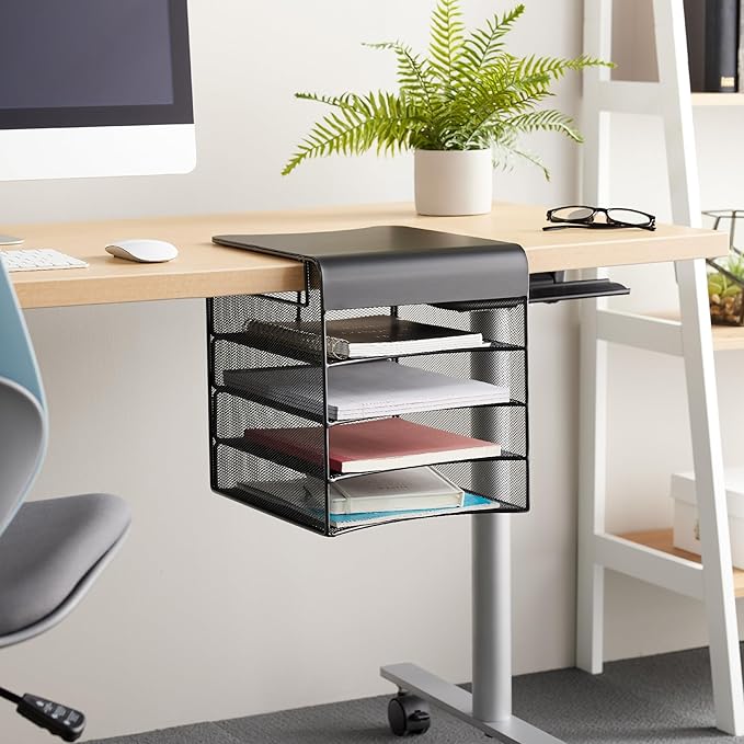 Safco Onyx Hanging Under Desk Organizer, 4 Trays, Office and Classroom Mailbox , Paper and Mail Sorter, Steel Mesh, Black - Image 6