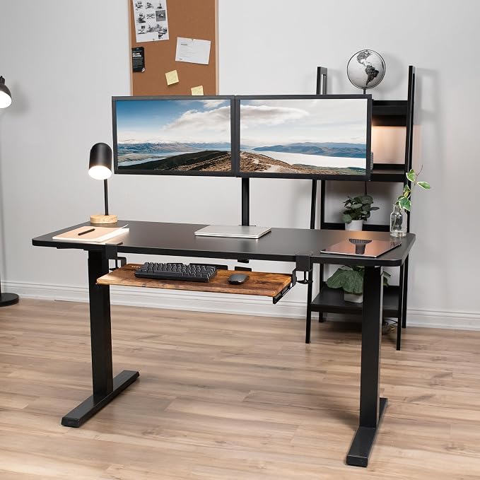 VIVO Vintage Brown Large 27 x 11 in Under Desk Keyboard Tray, MOUNT-KB05N | Keyboard Tray for Typing, Slide Out Platform, Rustic, Extra Sturdy C-Clamp Mount System, Computer Drawer, Black Frame - Image 9