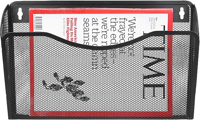 Flexzion Wall Folder File Letter Pocket Holder (6 Pack) Metal Mesh Desk Hanging Basket Box Bin Mail A4 Size Paper Document Organizer, Storage Rack Single Slot Wall Mount for Office School Home - Black - Image 7