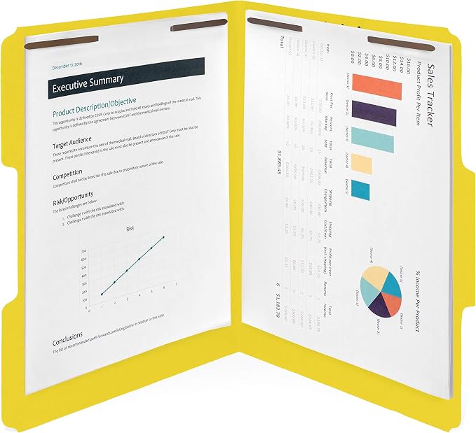 Blue Summit Supplies 50 Yellow Fastener File Folders, Letter, 2 Prong | Durable 11pt yellow paper, letter size, 1/3 cut reinforced tabs, bonded 2 prong fasteners, medical and office files - Image 6