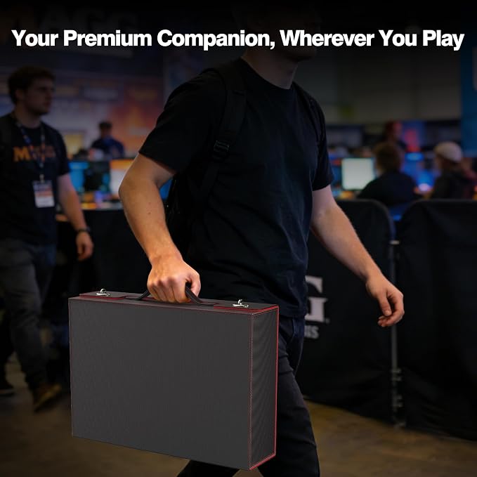 Kabinka MTG Card Storage Box with Handle & Mechanical Latch,5-Row 3900+ Commander Trading Card Case with Sealed Display Window,Top Loaders Organizer Deck Box for MTG/TCG/PTCG/Sports Cards (Black Red) - Image 7