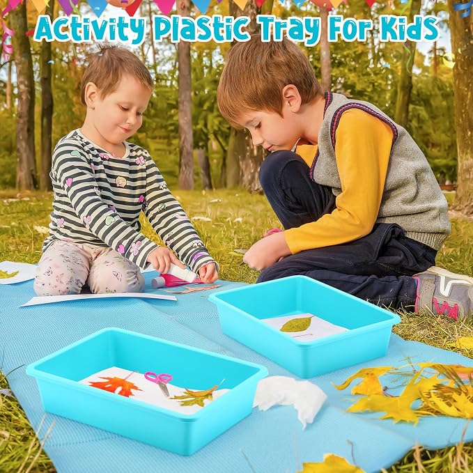 18 Pcs Flat Storage Organizer Bins Letter Size Paper Tray Classroom Storage Plastic Art Trays Classroom Pencil Organizer Baskets for School Office Teacher Book Organization(Light Blue) - Image 7