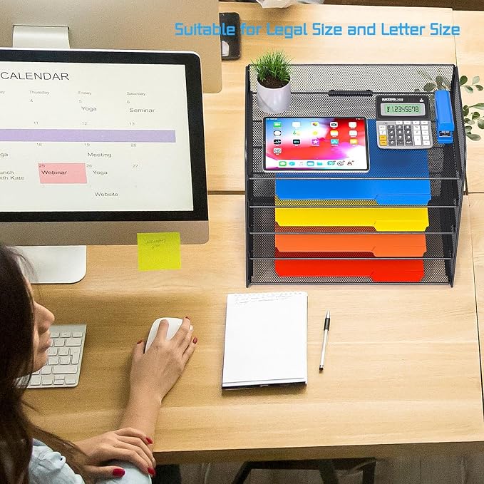 Legal/A4 5 Tier Paper Organizer,Paper Tray Holder for Desk,Letter Size File Holder/Sorter,File Folders Shelf Organizer for Office,School,Home,Solid Steel,Mesh,Sturdy,Leakproof,Large Capacity - Image 7