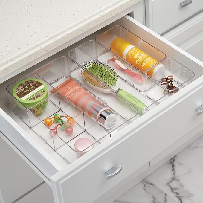 iDesign Interlocking 4-Section Drawer Organizer, Clear | For Kitchen, For Bathroom, For Desk Drawers - Image 4