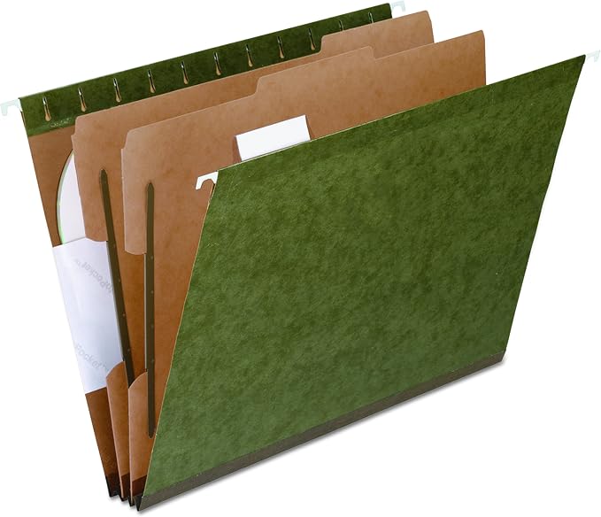 Pendaflex PFX59254 SureHook Reinforced Hanging Folder, 2 Dividers, Letter, 1/5 Tab, Green (Box of 10) (Pack of 5) - Image 2