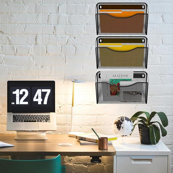 Gawerk Mesh Hanging Wall File Holders, Metal Vertical Wall Basket Mail Organizer for Office/Home (Black, 2 Pack Wall Mounted) - Image 6