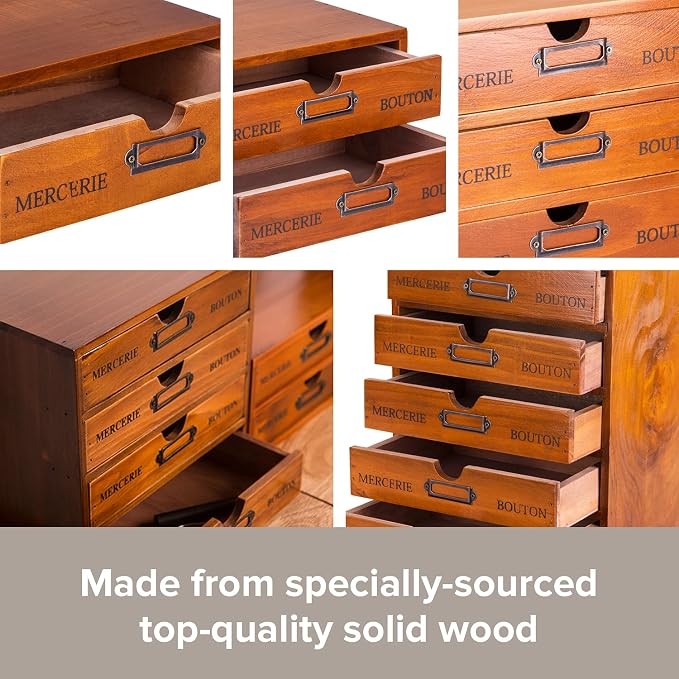 5-Piece Vintage Organization and Storage Set - Single Drawer, 2-Drawer, 3-Drawer, 4-Drawer & 5-Drawer Organizer Chests - Embroidery, Sewing, Arts and Craft Journaling - Stackable Modular Storage - Image 9