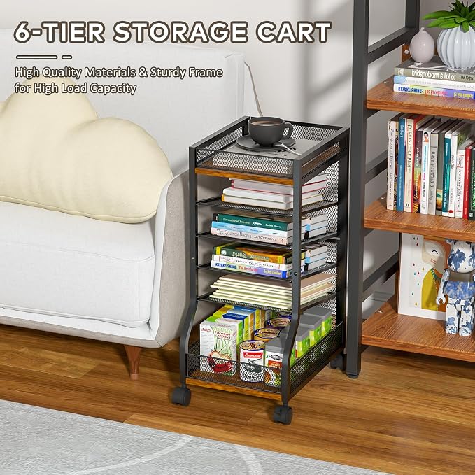 6-Tier Standing File Organizer, Rolling Under Desk Organizer for Office | with Sliding Mesh Paper Letter Trays, Slim Rolling File Cart Under Desk File Holder for Home/Office/Study Organization - Image 8