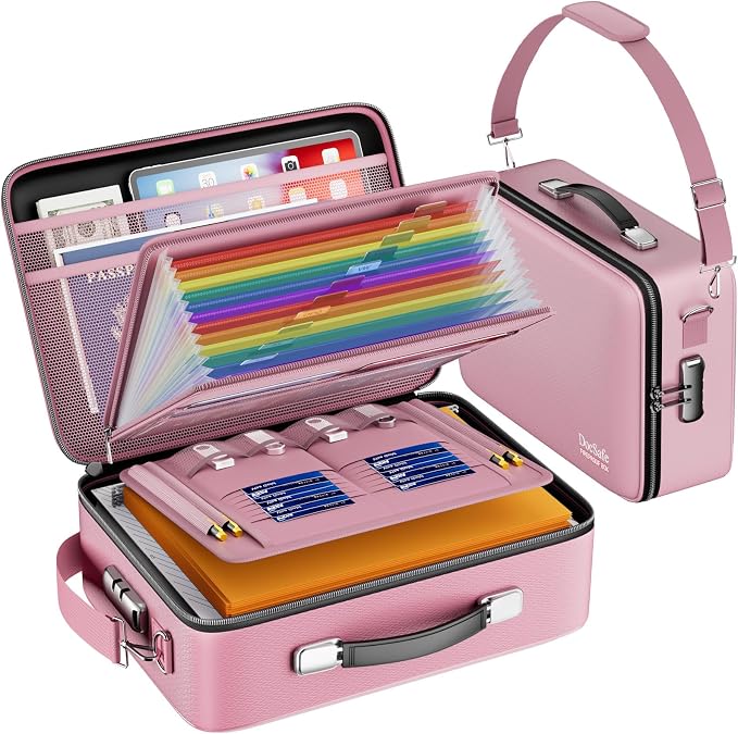 DocSafe Fireproof Document Box Hard Case with Lock & Accordion File Folder | Fire and Water Resistant Safe Box,File Organizer,Multi-Pocket,Home Office Travel Storage for Important Document,Laptop,Pink - Image 9